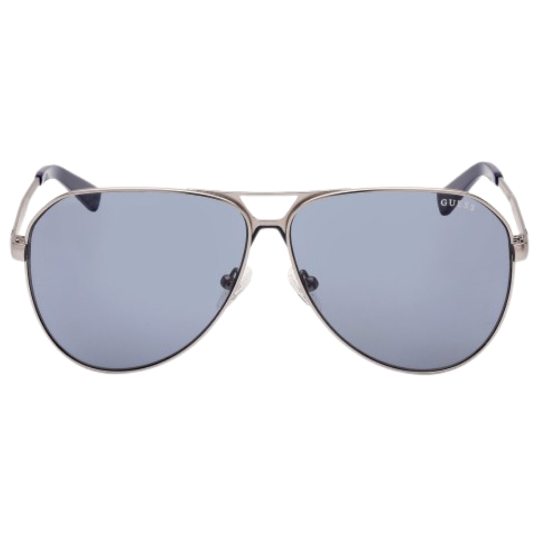 Guess Blue Lens Matte Gunmetal Silver Sunglasses One Size
