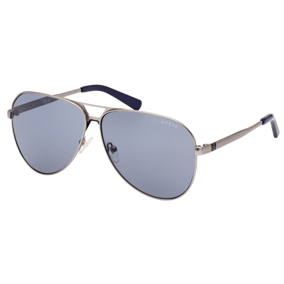 Guess Blue Lens Matte Gunmetal Silver Sunglasses One Size