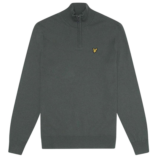 Lyle & Scott Plain Branded Cotton Merino Quarter Zip Deep Green Jumper S