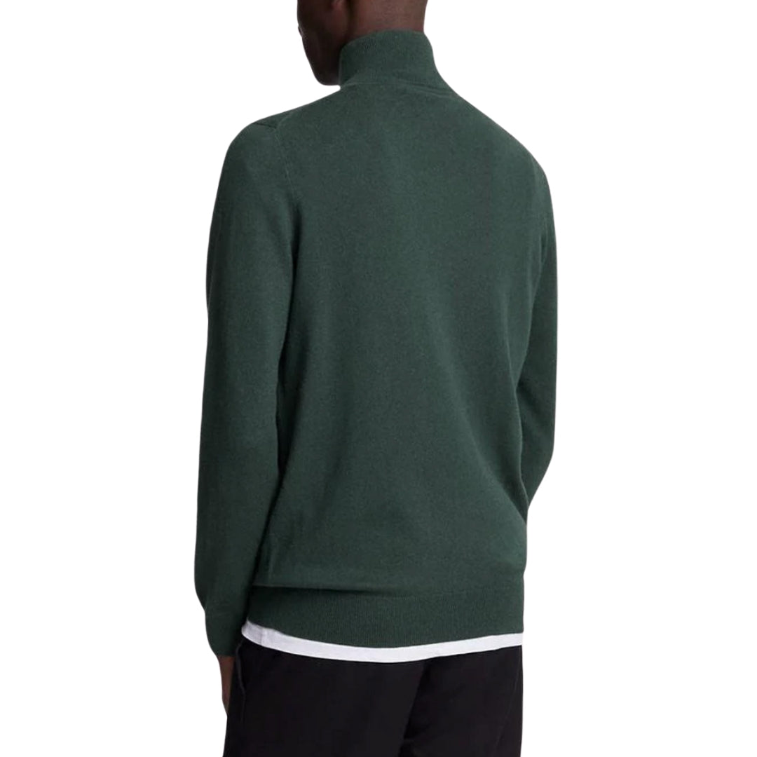 Lyle & Scott Plain Branded Cotton Merino Quarter Zip Deep Green Jumper S