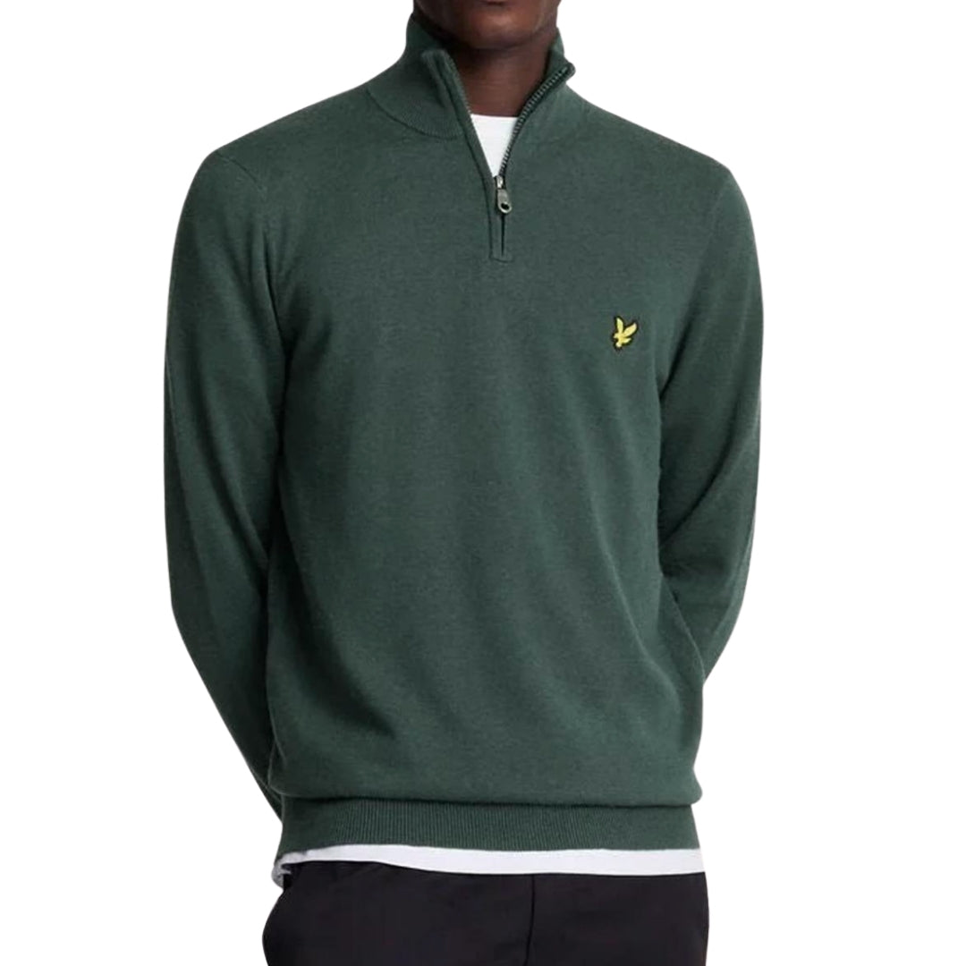 Lyle & Scott Plain Branded Cotton Merino Quarter Zip Deep Green Jumper S