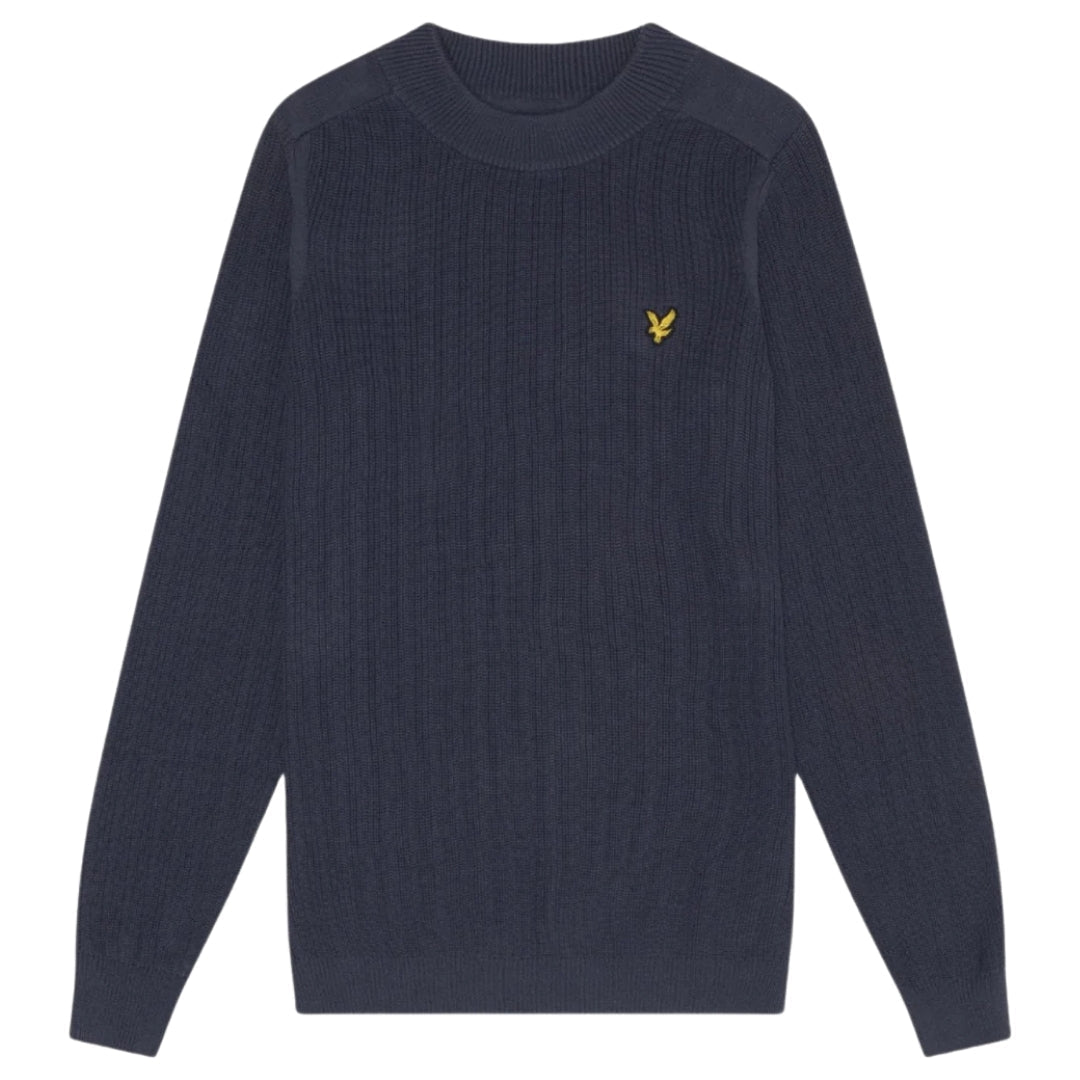 Lyle & Scott Plain Branded Ribbed Mock Neck Navy Night Jumper S