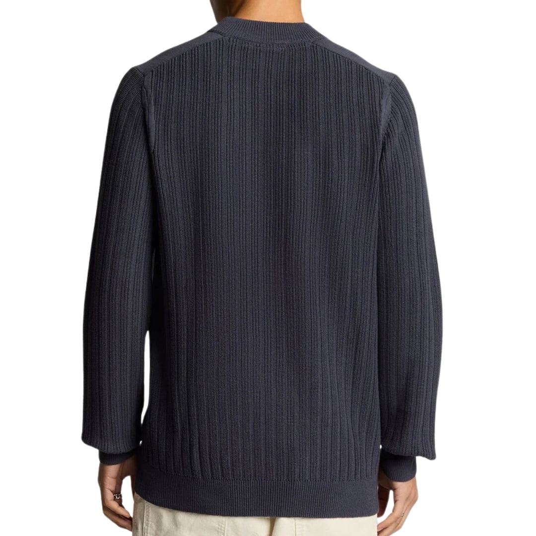 Lyle & Scott Plain Branded Ribbed Mock Neck Navy Night Jumper S