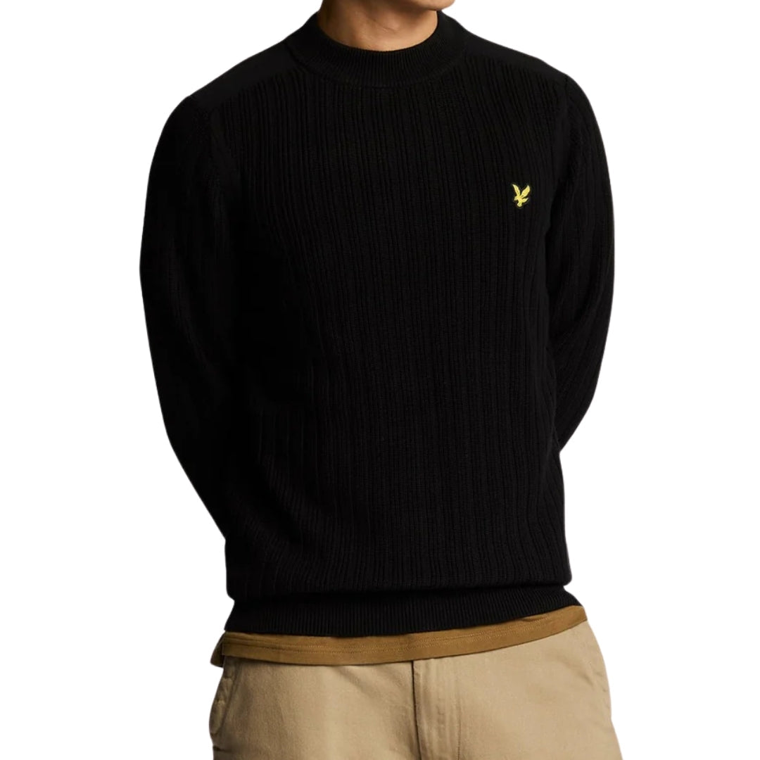 Lyle & Scott Plain Branded Ribbed Mock Neck Jet Black Jumper S
