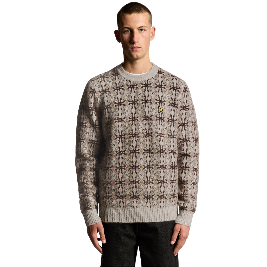 Lyle & Scott Grey Brushed Intarsia Crew Neck Jumper S