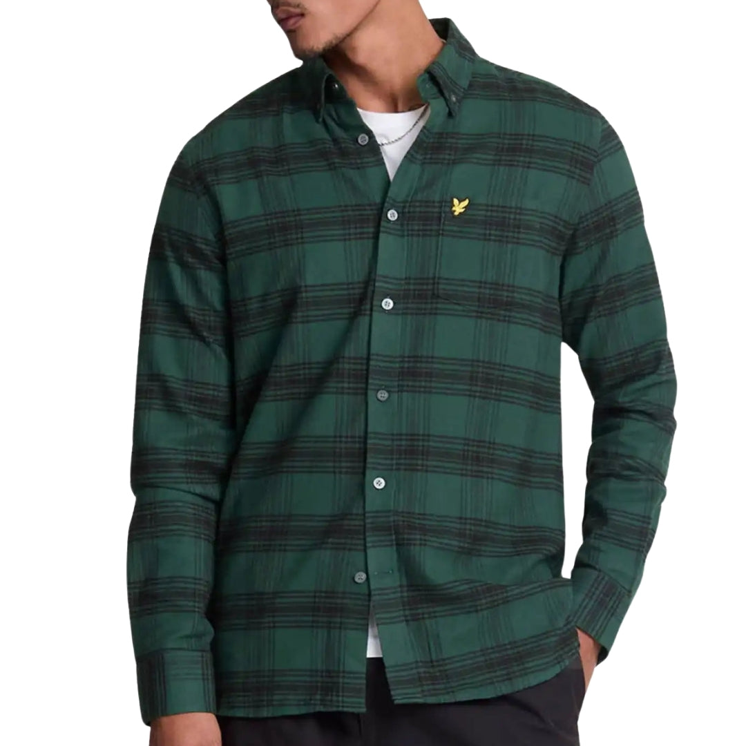 Lyle & Scott Tonal Check Flannel Argyle Teal Green Long Sleeve Shirt M