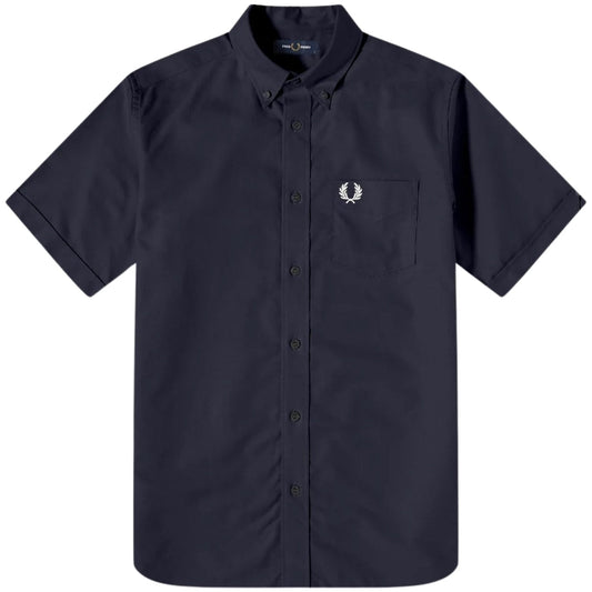 Fred Perry Plain Navy Blue Short Sleeve Oxford Shirt XS