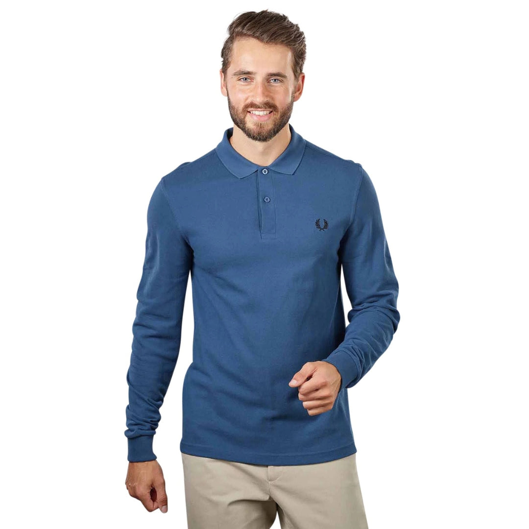 FRED PERRY M6006 963 MIDNIGHT BLUE LS PLAIN POLO SHIRT S