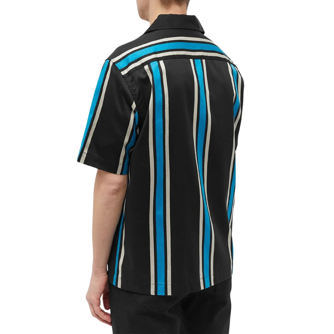 FRED PERRY M6607 102 BLACK STRIPE REVERE COLLAR SHIRT S