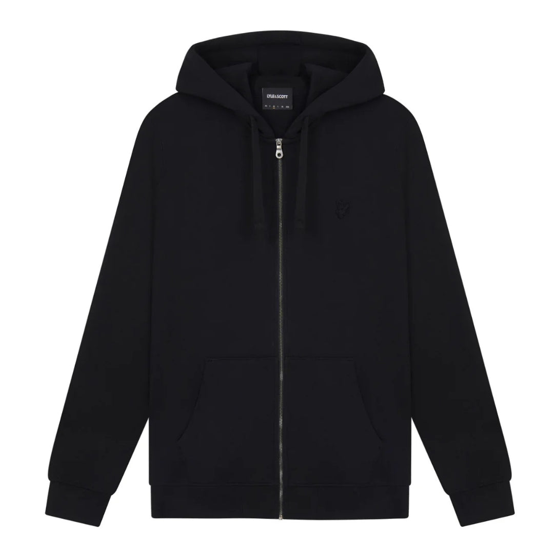 Lyle & Scott Tonal Eagle Jet Black Zip Through Hoodie XS