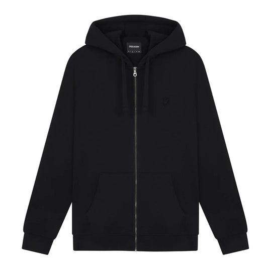 Lyle & Scott Tonal Eagle Jet Black Zip Through Hoodie XS