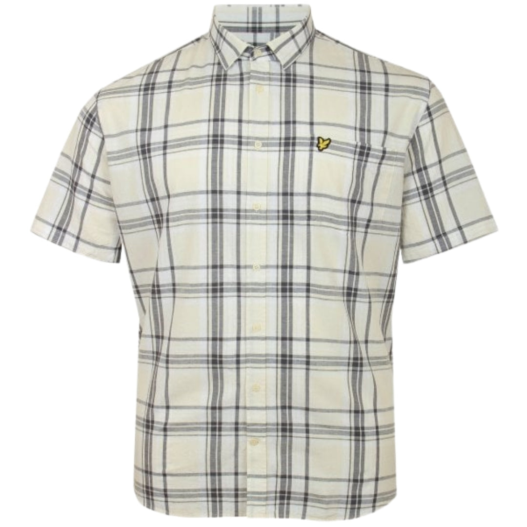 Lyle & Scott Linen Check Short Sleeve Chalk Shirt