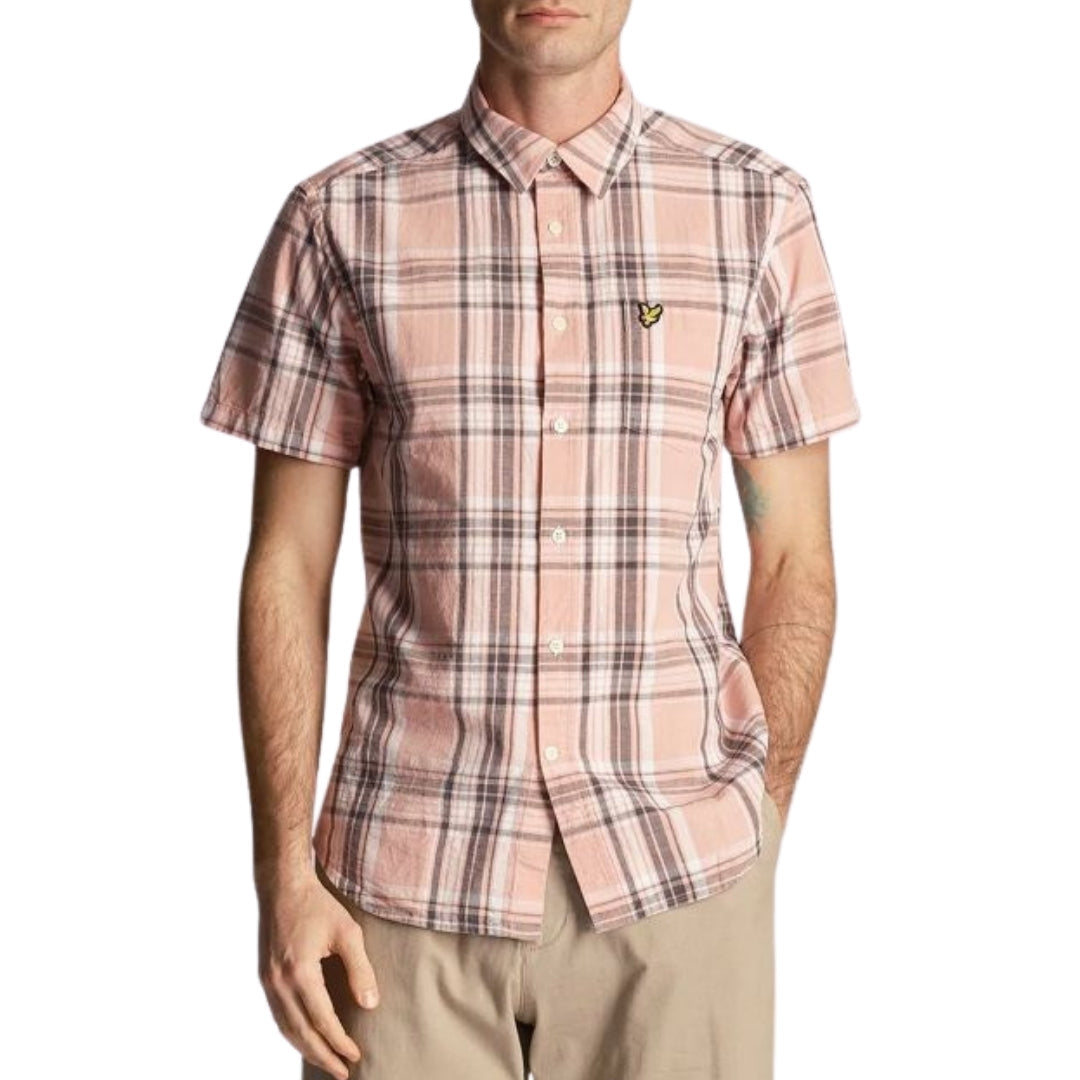 Lyle & Scott Linen Check Short Sleeve Palm Pink Shirt