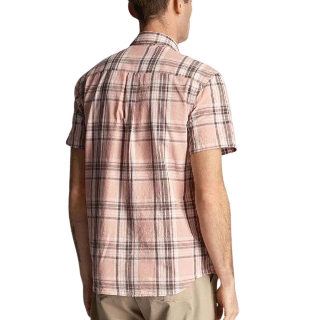 Lyle & Scott Linen Check Short Sleeve Palm Pink Shirt