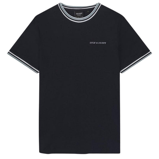 Lyle Scott Embroidered Tipped Collar Dark Blue T Shirt
