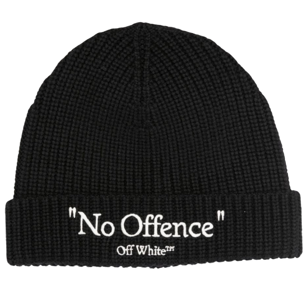Off-White No Offence Logo Black Beanie OMLC041F23KNI0041004