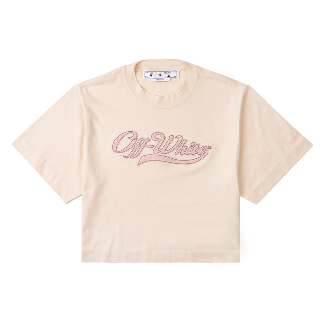 Off-White Embroidered Baseball Logo Crop Tee Beige XS