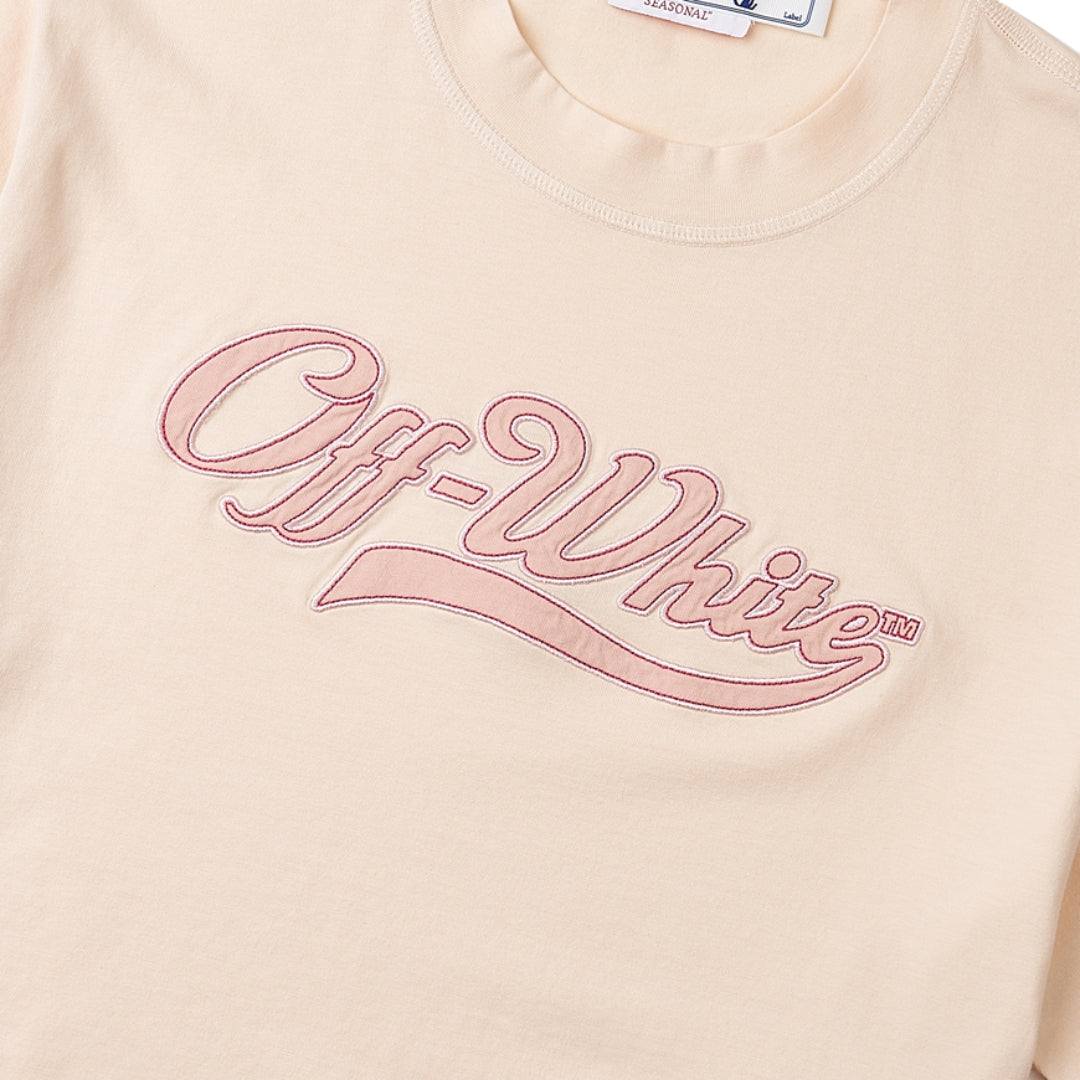 Off-White Embroidered Baseball Logo Crop Tee Beige XS