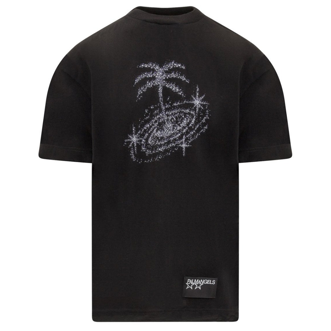 Palm Angels Glittered Galaxy Design Black T-Shirt XS