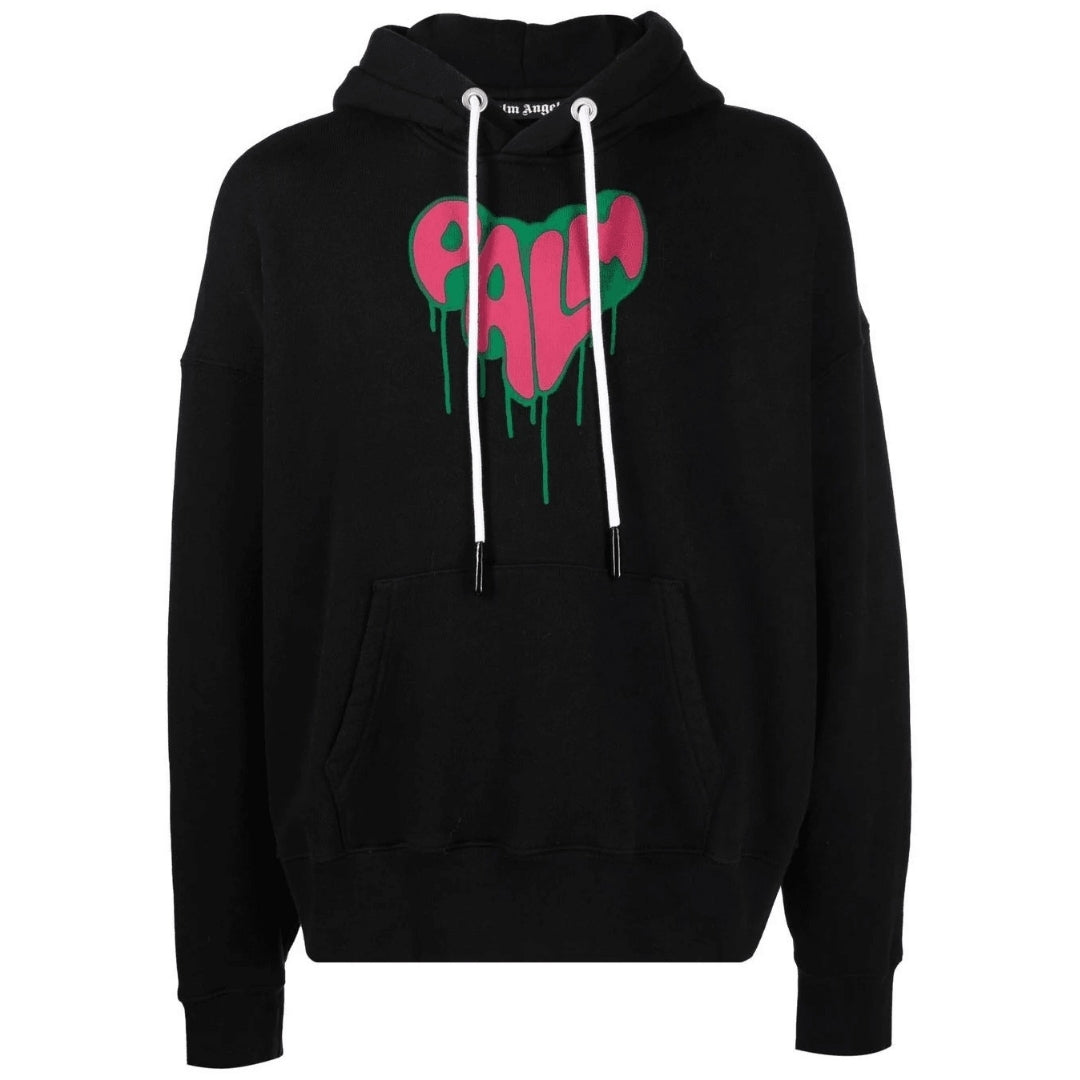 Palm Angels Spray Heart Design Black Hoodie S