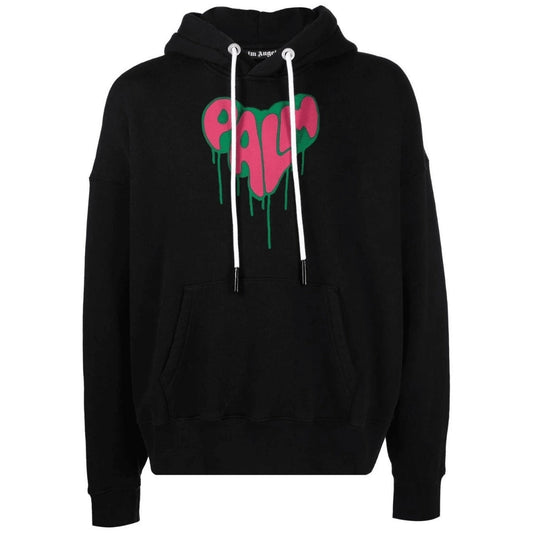 Palm Angels Spray Heart Design Black Hoodie S
