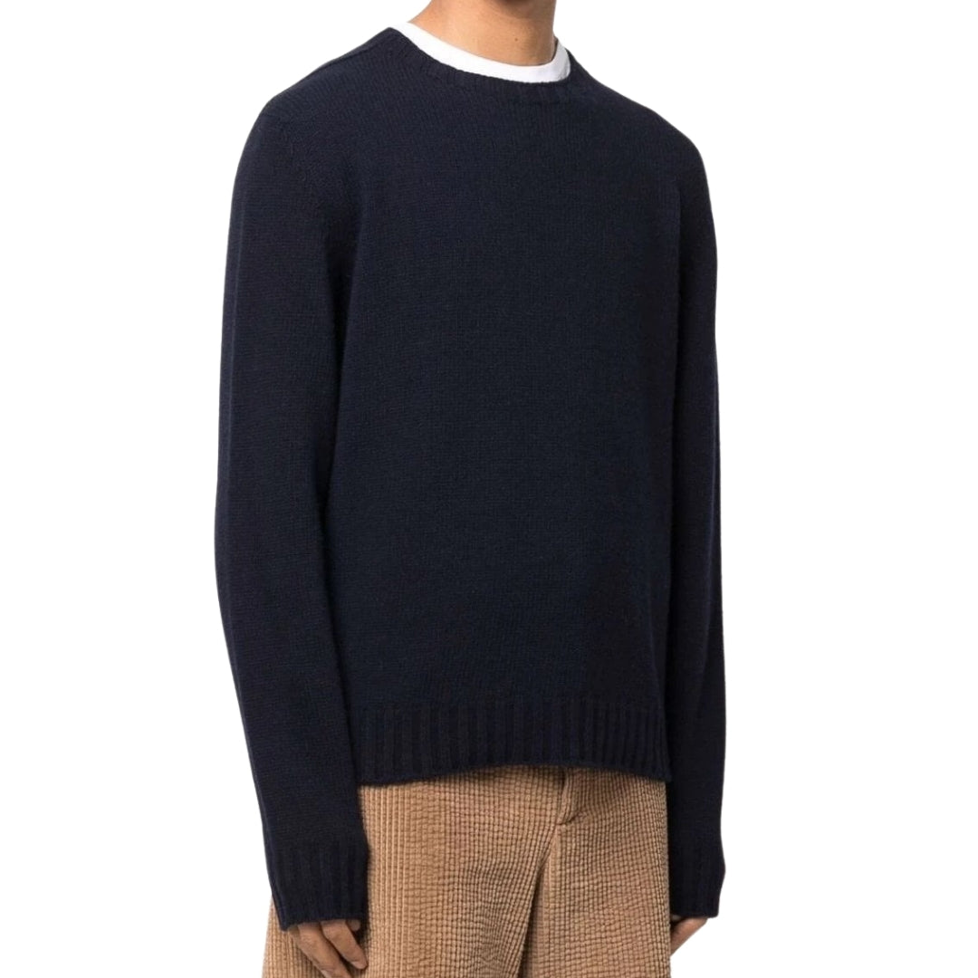 Palm Angels Curved Logo Navy Blue Knitted Jumper S