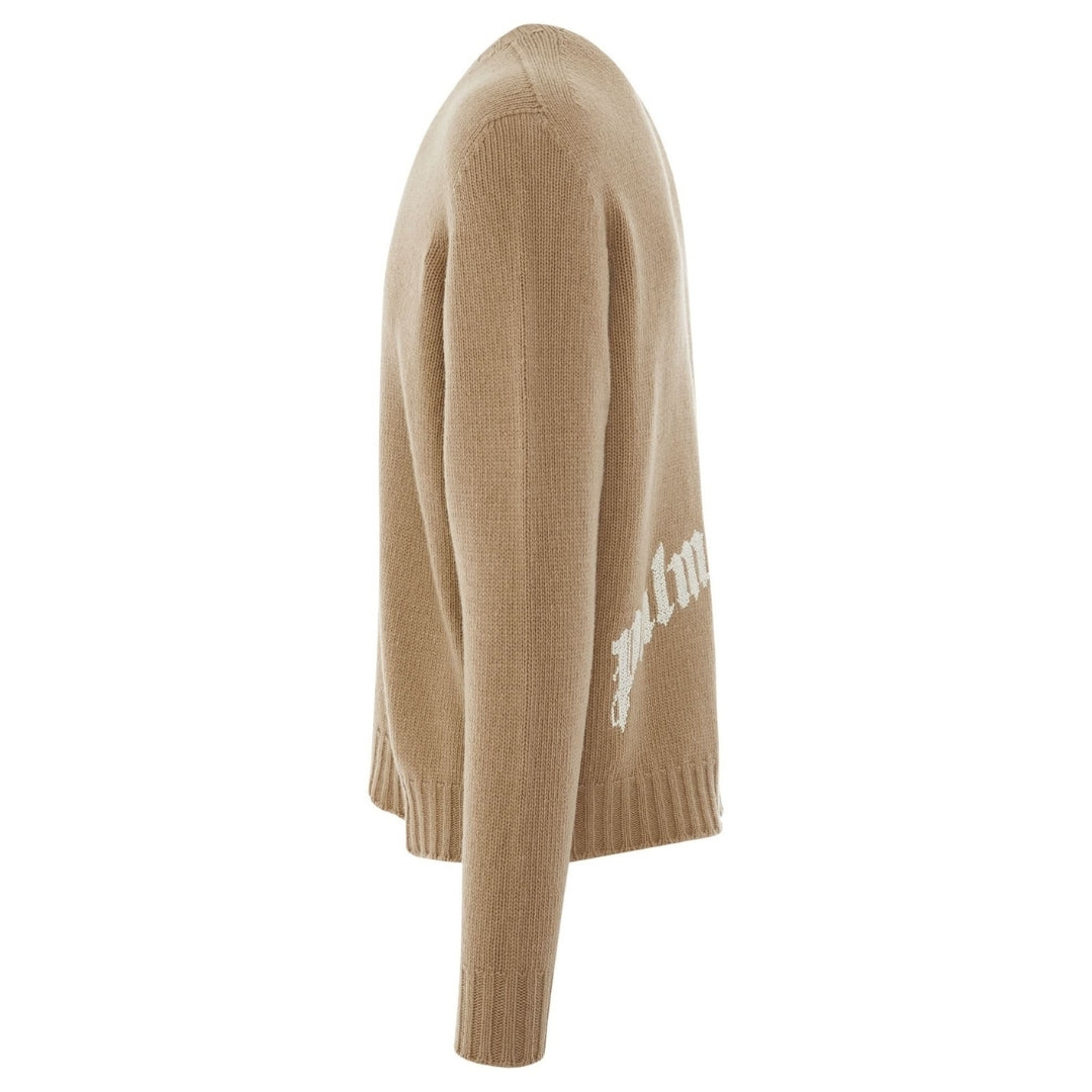 Palm Angels Curved Logo Beige Knitted Jumper S