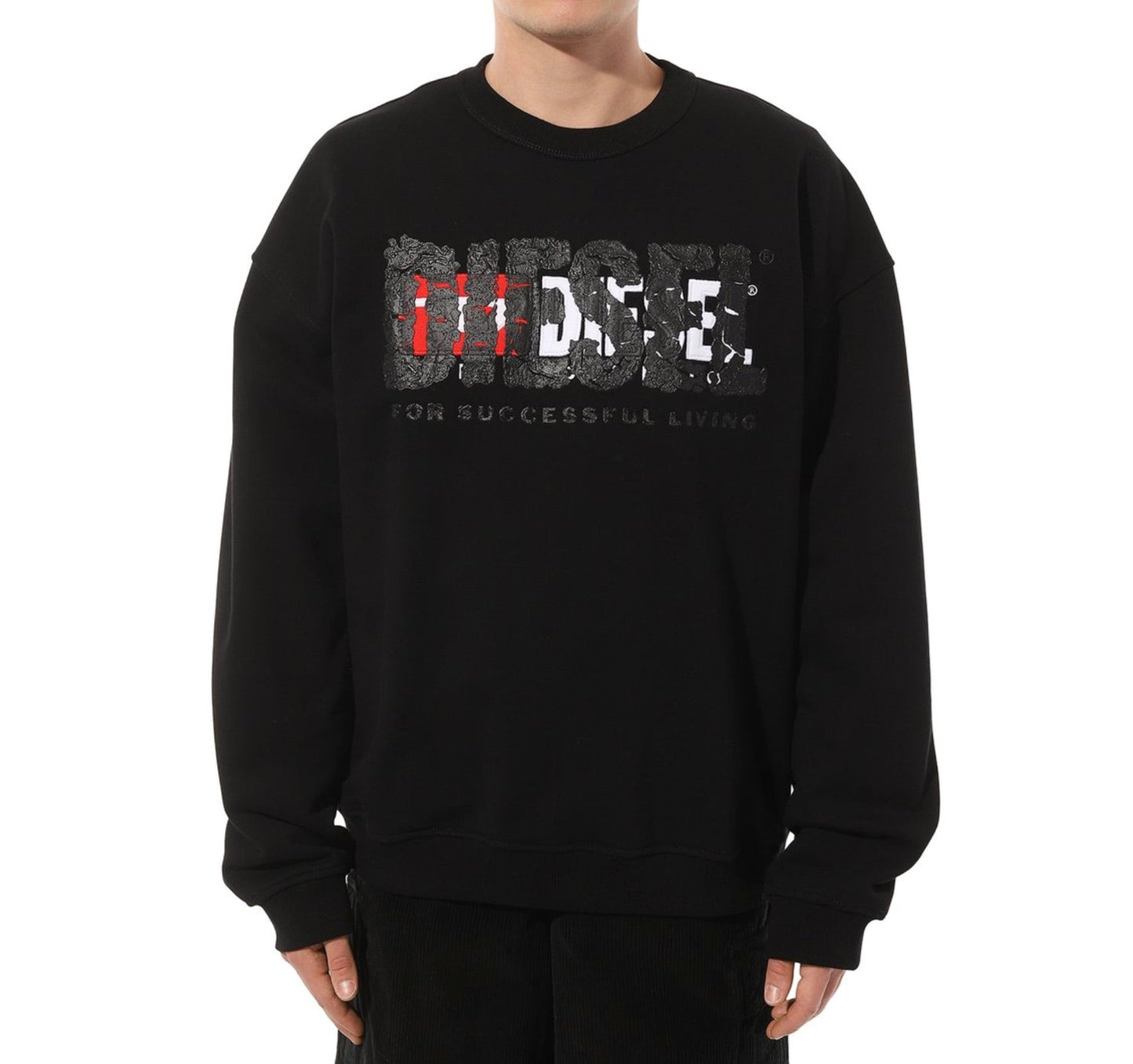 Diesel Double Destroyed Logo Black Sweatshirt S Nabel M 9Xx - Style Centre Wholesale
