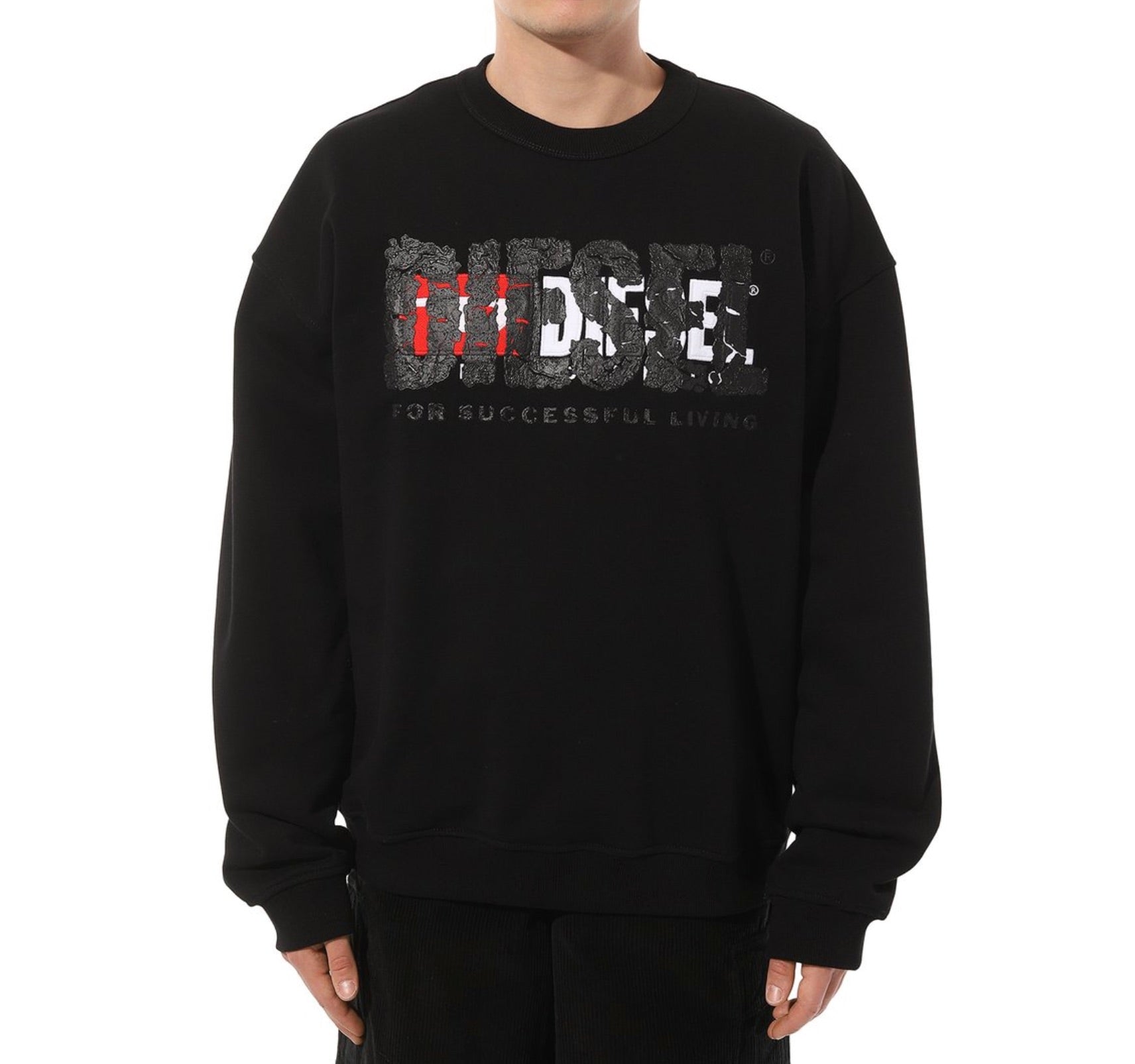 Diesel Double Destroyed Logo Black Sweatshirt S Nabel M 9Xx - Style Centre Wholesale