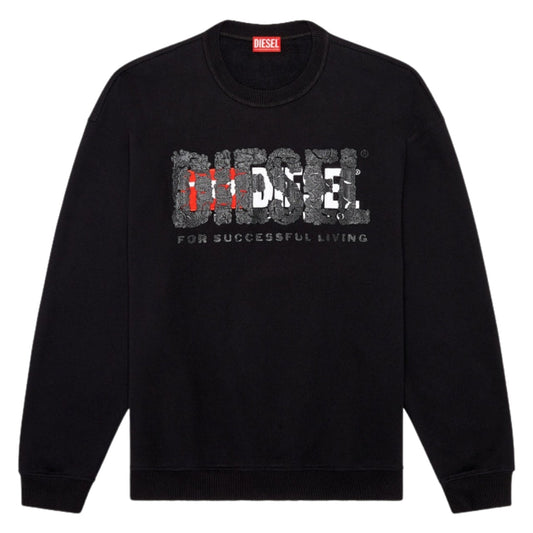 Diesel Double Destroyed Logo Black Sweatshirt S Nabel M 9Xx - Style Centre Wholesale