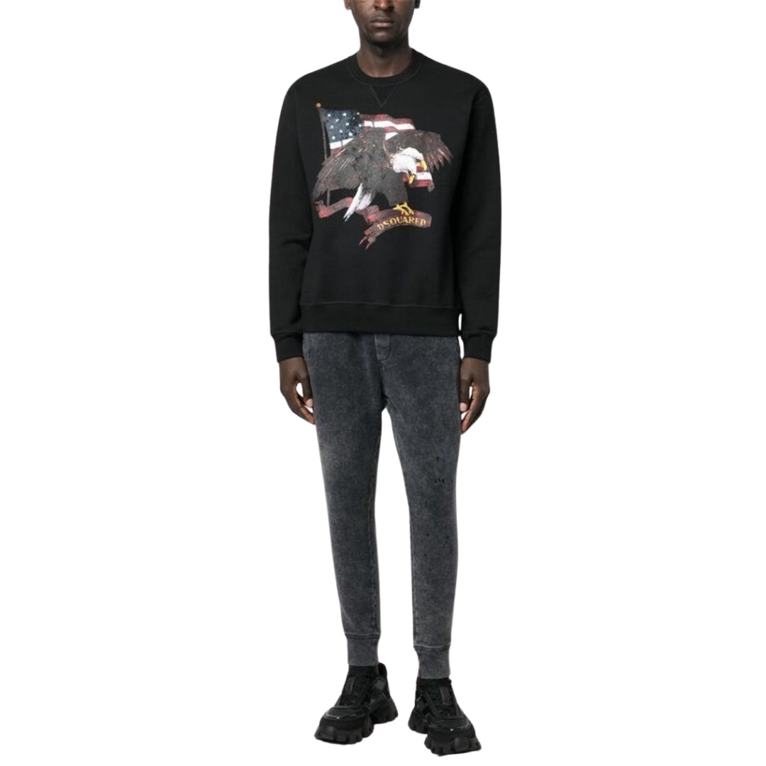 DSQUARED2 American Eagle Motif Black Crew Neck Jumper M
