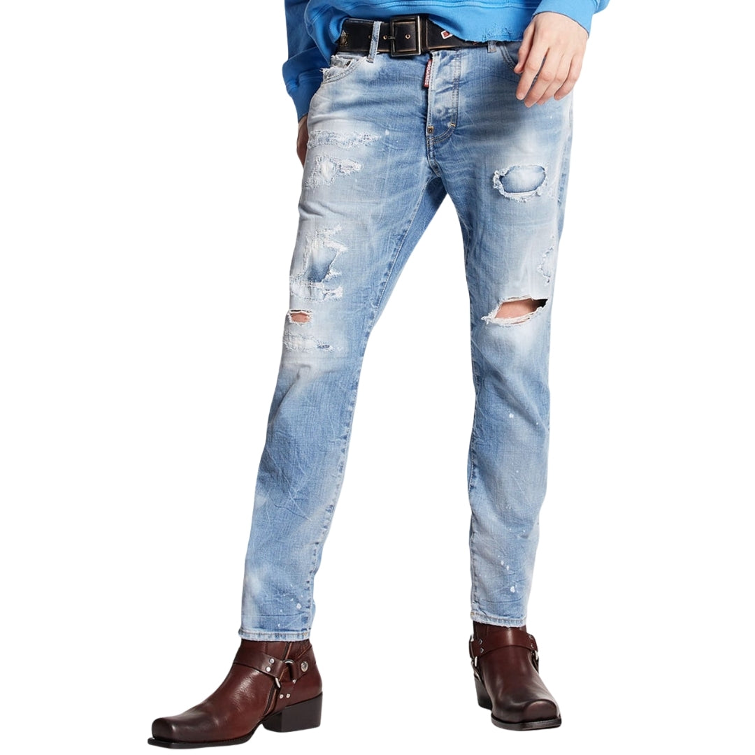 Dsquared2 Skater Jean Destroyed Look Denim Blue Jeans W28