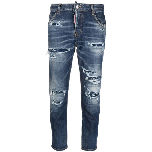 Dsquared2 Skater Jean Destroyed Reinforced Denim Blue Jeans W28