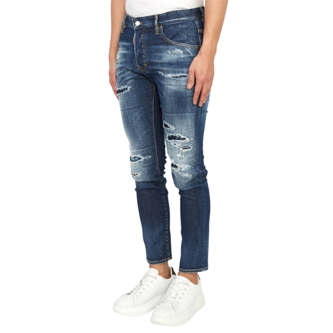 Dsquared2 Skater Jean Destroyed Reinforced Denim Blue Jeans W28