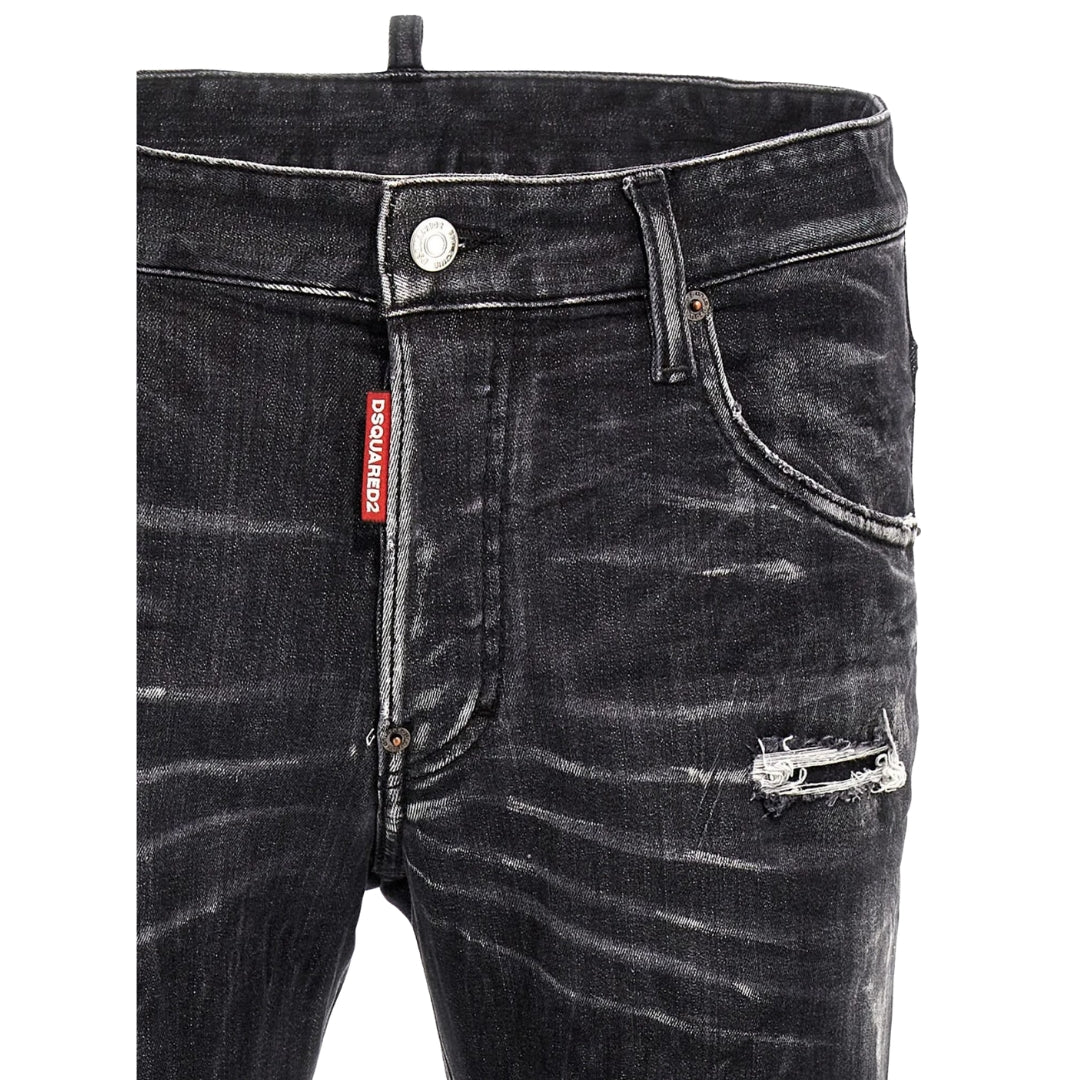 DSQUARED2 Skater Jean Destroyed Reinforced Denim Black Jeans W30