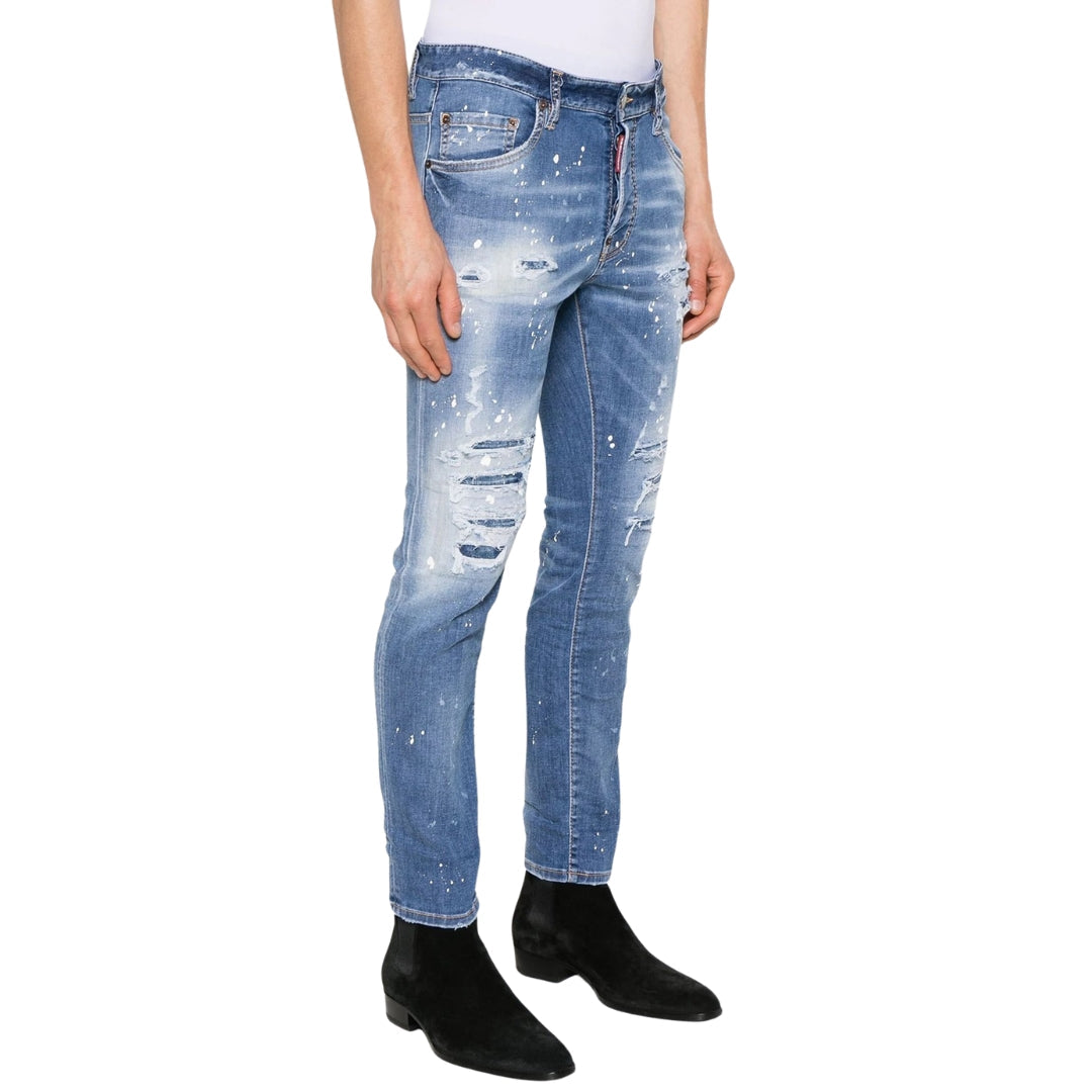 DSQUARED2 Skater Jean Destroyed Paint Effect Blue Jeans W34