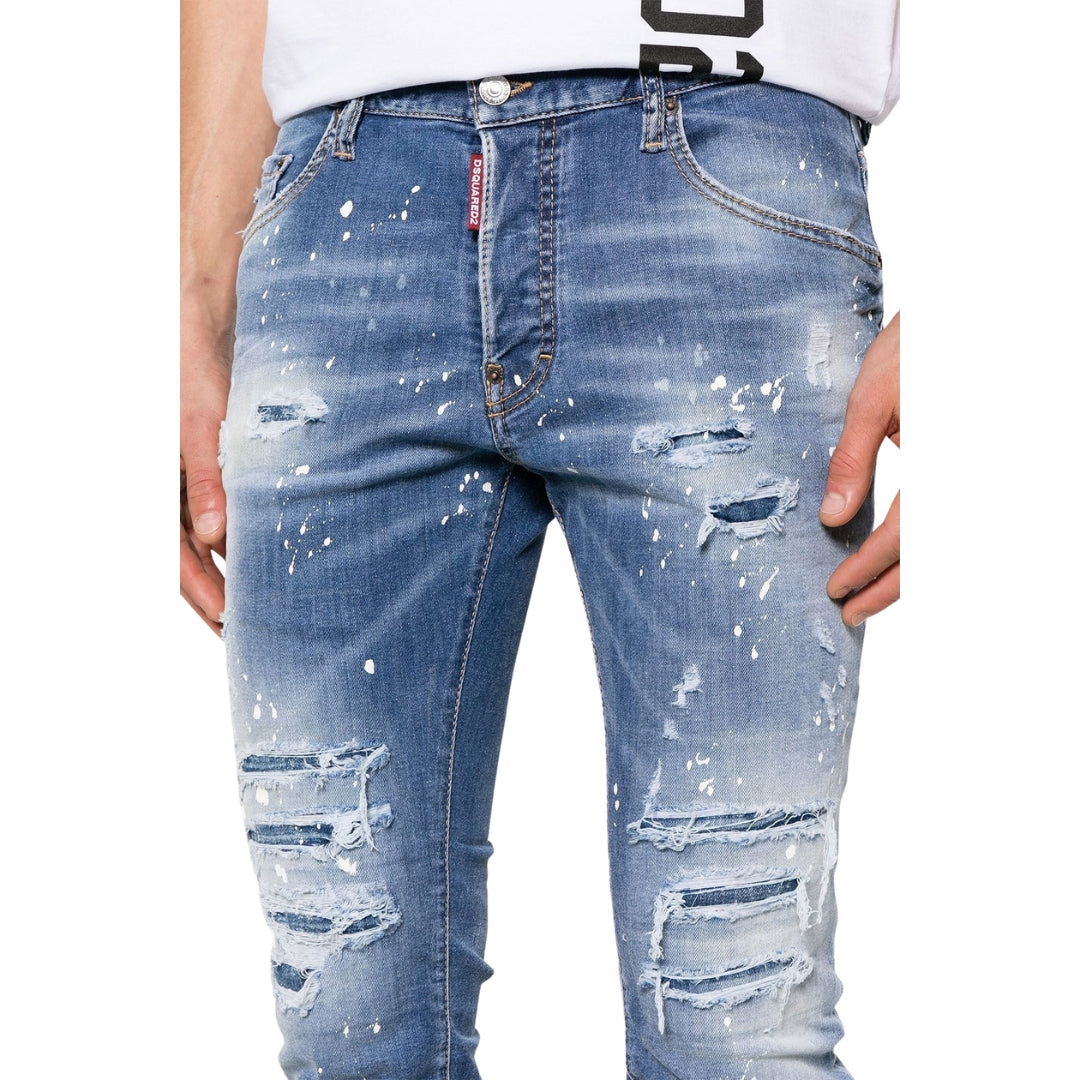 DSQUARED2 Skater Jean Destroyed Paint Effect Blue Jeans W34