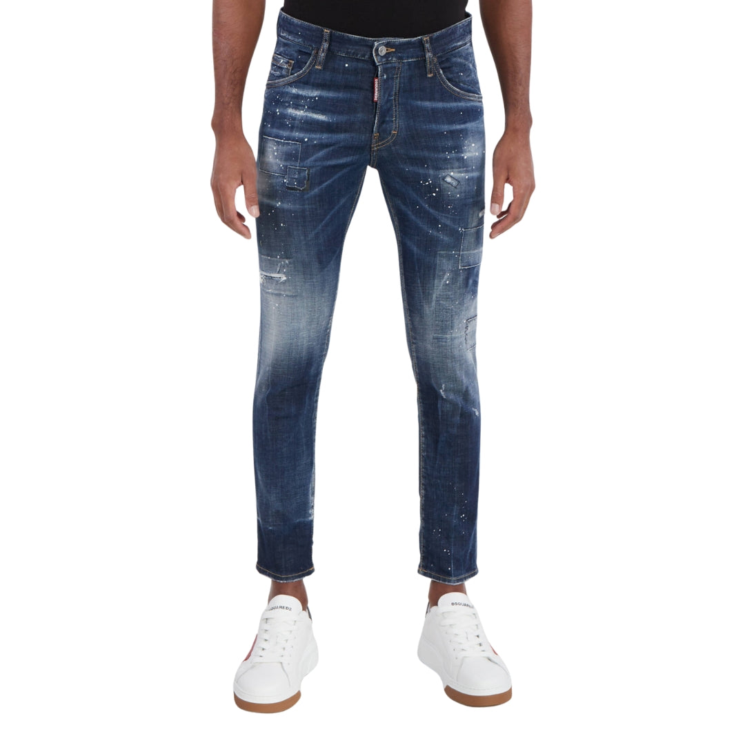 DSQUARED2 Skater Jean Destroyed Reinforced Patch Blue Jeans W34