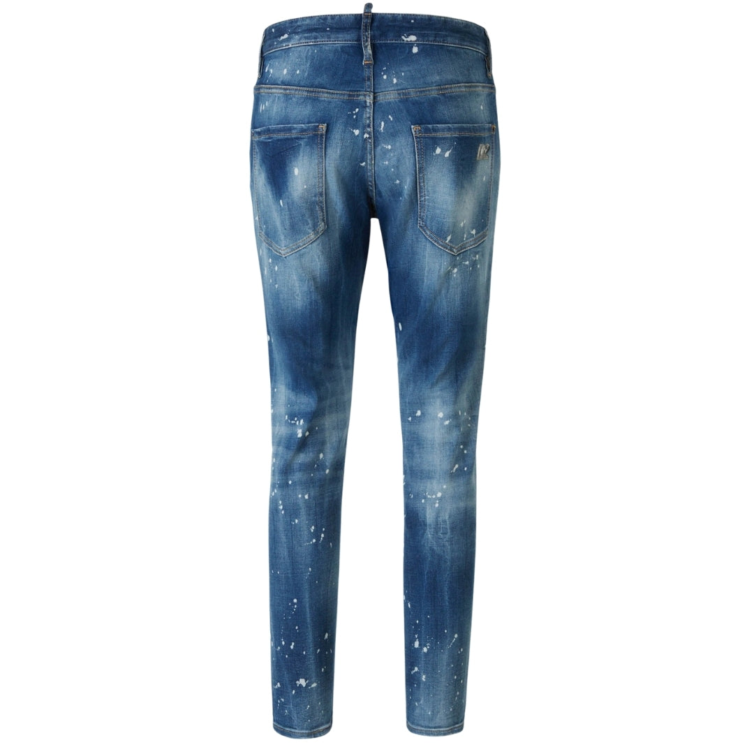 DSQUARED2 Skater Jean Faded Bleached Splash Effect Blue Jeans W34