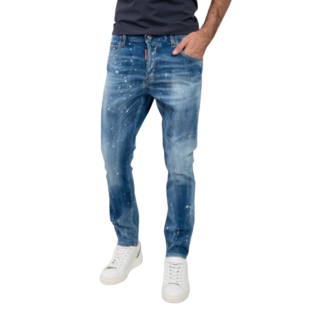 DSQUARED2 Skater Jean Faded Bleached Splash Effect Blue Jeans W34