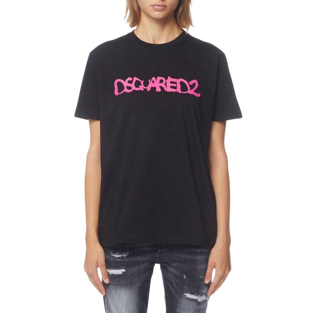 DSQUARED2 Graffiti Spray Logo Black  T-Shirt XS