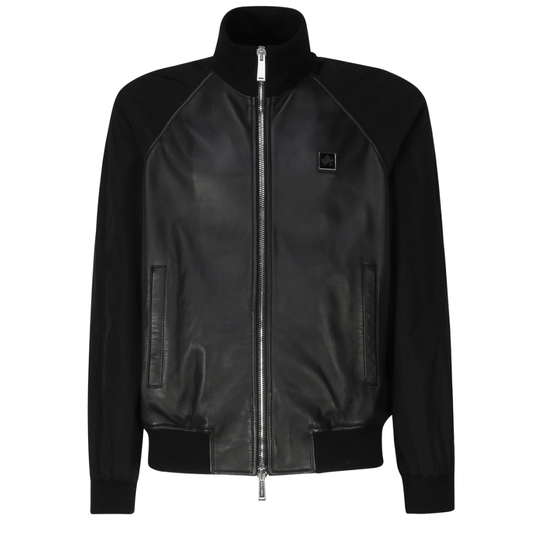 DSQUARED2 Contrast Arms Black Leather Jacket W38