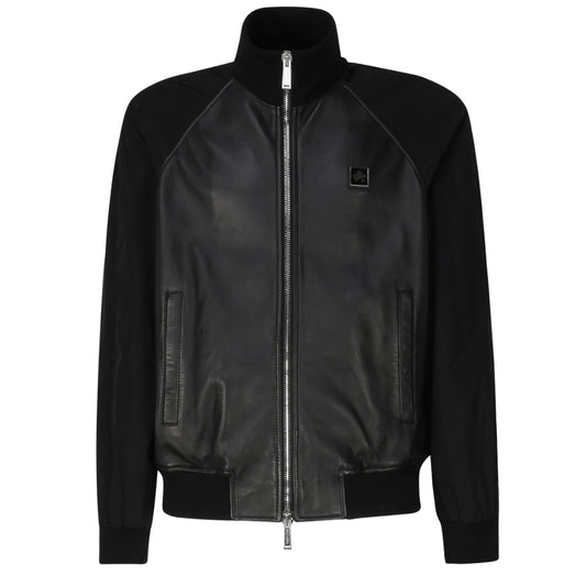 DSQUARED2 Contrast Arms Black Leather Jacket W38