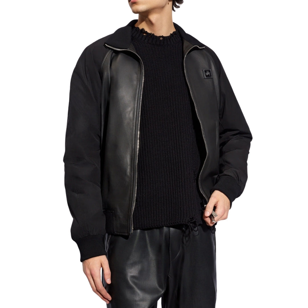 DSQUARED2 Contrast Arms Black Leather Jacket W38