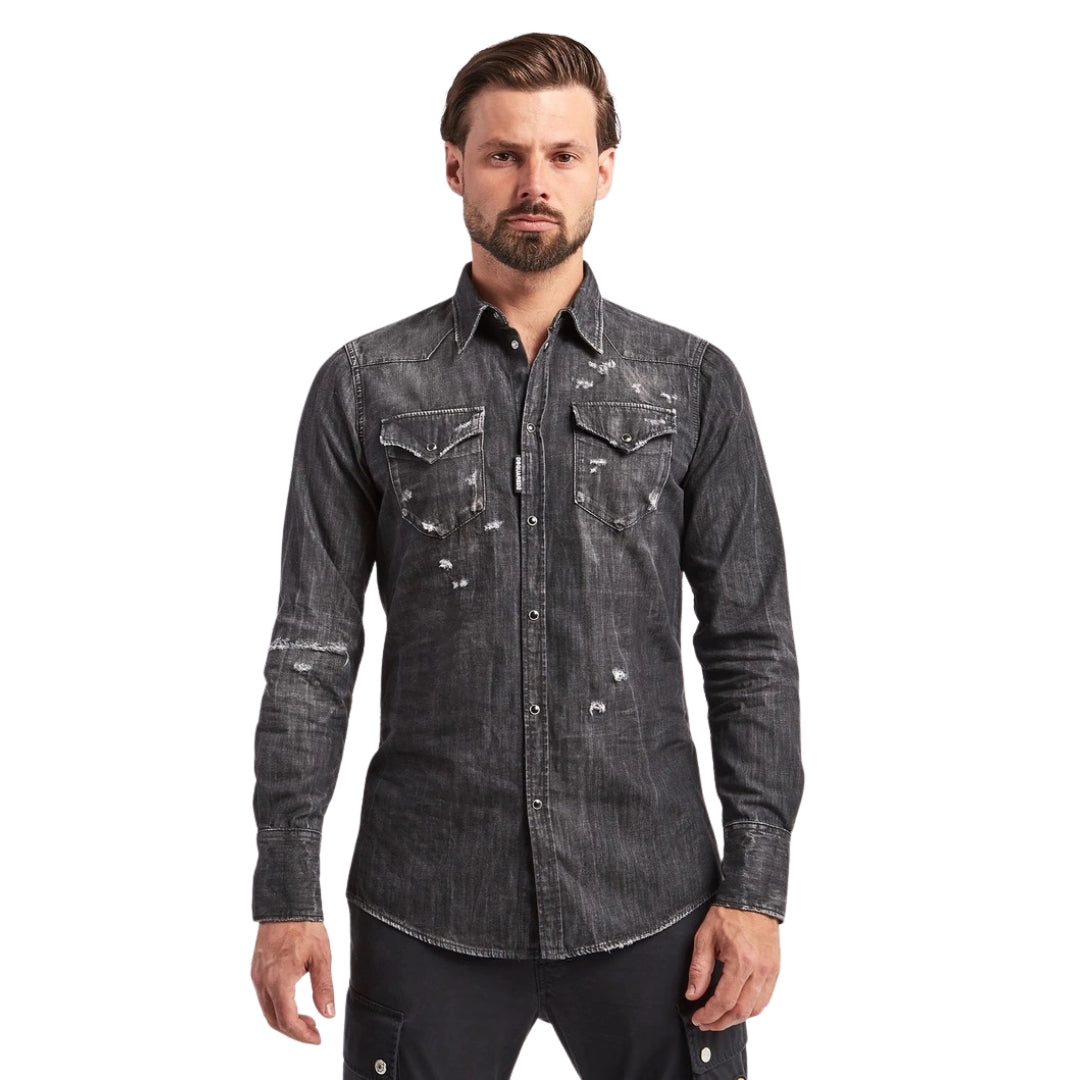 DSQUARED2 Classic Western Worn Denim Black Shirt W30