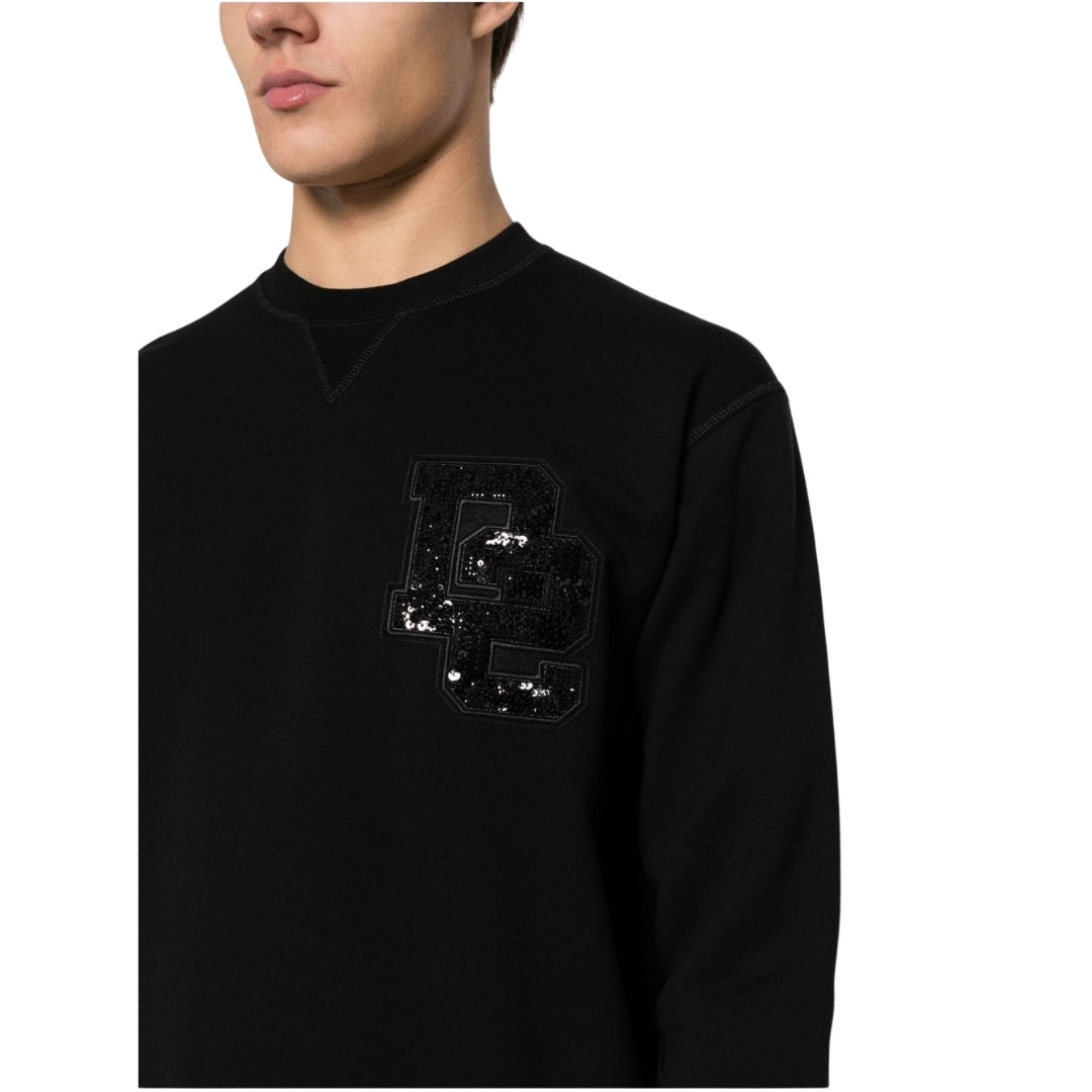 DSQUARED2 D2 Sequin Logo Black Crew Neck Jumper M