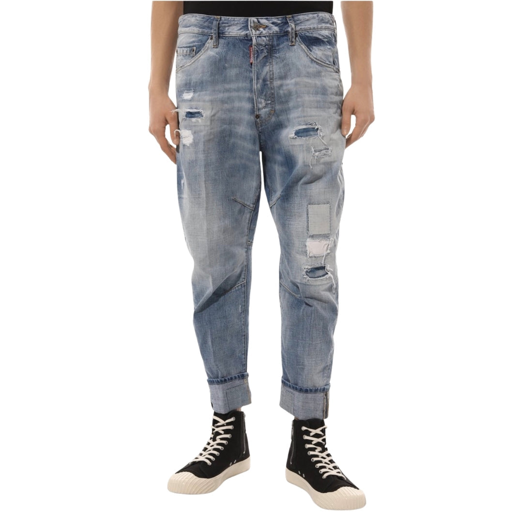 DSQUARED2 Worn Patchwork Relaxed Fit Blue Jeans W34