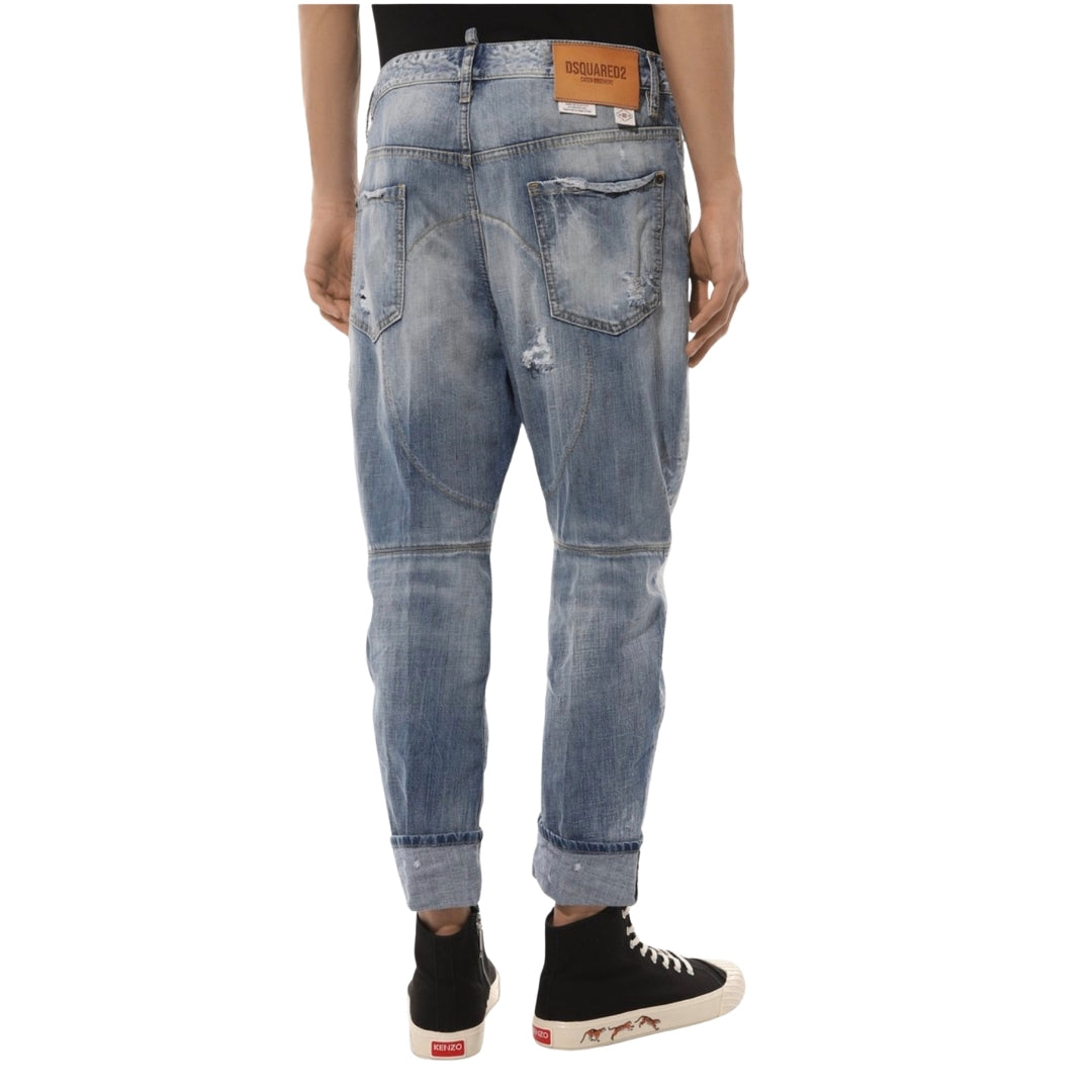 DSQUARED2 Worn Patchwork Relaxed Fit Blue Jeans W34