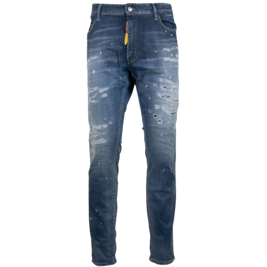 DSQUARED2 Super Twinky Jean Destroyed Reinforced Paint Splash Blue Jeans W32