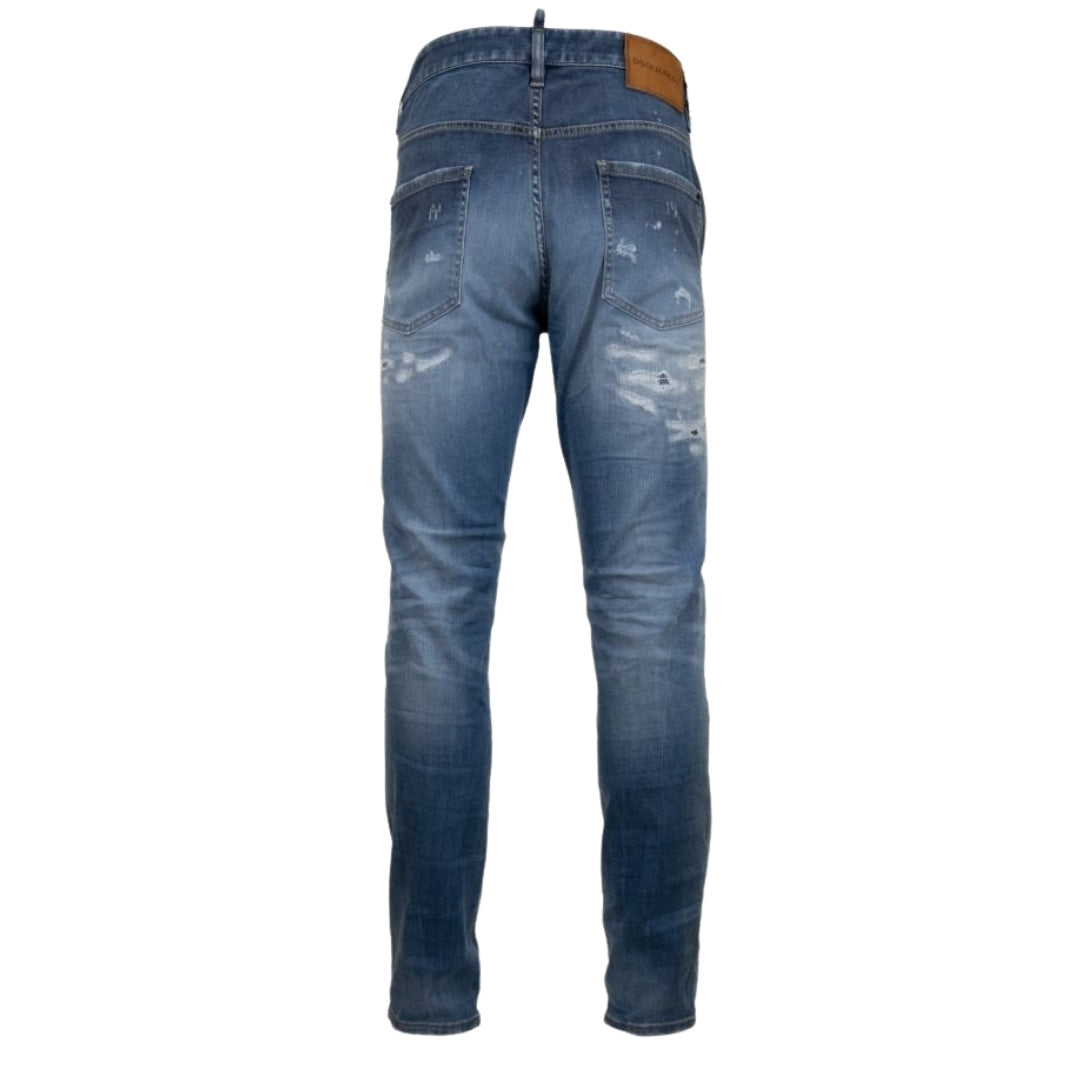 DSQUARED2 Super Twinky Jean Destroyed Reinforced Paint Splash Blue Jeans W32